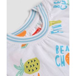 Babyhug Single Jersey Knit Denim Half Sleeves T-Shirt & Shorts With Fruit Print - White & Navy Blue
