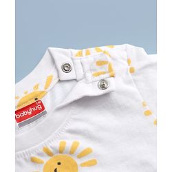 Babyhug 100% Cotton Single Jersey Knit Half Sleeves T-Shirt and Short with Sun Print - White