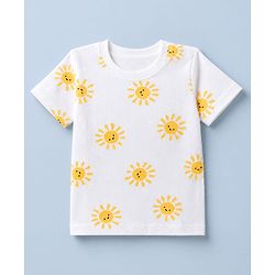 Babyhug 100% Cotton Single Jersey Knit Half Sleeves T-Shirt and Short with Sun Print - White