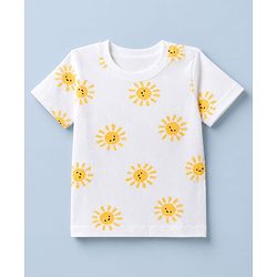 Babyhug 100% Cotton Single Jersey Knit Half Sleeves T-Shirt and Short with Sun Print - White