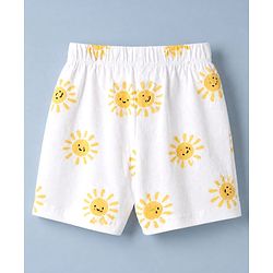 Babyhug 100% Cotton Single Jersey Knit Half Sleeves T-Shirt and Short with Sun Print - White