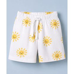 Babyhug 100% Cotton Single Jersey Knit Half Sleeves T-Shirt and Short with Sun Print - White