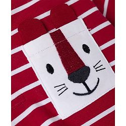 Babyhug Single Jersey Knit Half Sleeves Striped & Lion Embroidered T-Shirt & Shorts Set - Red & Blue