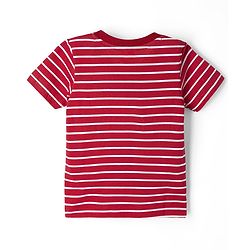 Babyhug Single Jersey Knit Half Sleeves Striped & Lion Embroidered T-Shirt & Shorts Set - Red & Blue