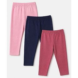 Babyhug Cotton Lycra Elastane Knit Slim Fit Full Length Solid Leggings Pack of 3 - Navy Blue, Pink & Dark Pink