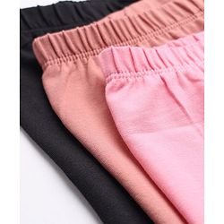 Babyhug Cotton Lycra Elastane Knit Slim Fit Full Length Solid Leggings Pack of 3 - Pink, Black & Rose Gold