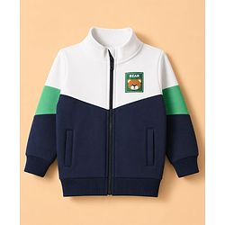 Babyhug Cotton Blend Fleece Front Open Sweatshirt with Full Sleeves and Bear Patch - Navy Blue