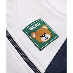 Babyhug Cotton Blend Fleece Front Open Sweatshirt with Full Sleeves and Bear Patch - Navy Blue
