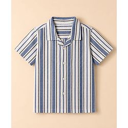 Babyhug Cotton Woven Half Sleeves Co-Ords Striped Shirt & Shorts Set - Blue