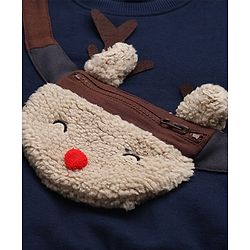 Babyhug Cotton Blend Fleece Knit Sweatshirt with Full Sleeves and Reindeer Detailing - Navy Blue