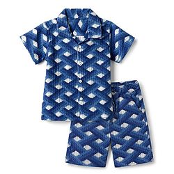 Babyhug Cotton Woven Half Sleeves Geometric Print Co-Ords Shirt & Shorts Set - Blue