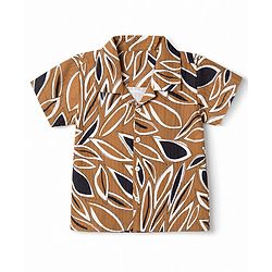 Babyhug Cotton Woven Half Sleeves Tropical Printed Co-Ords Shirt & Shorts Set - Brown