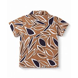 Babyhug Cotton Woven Half Sleeves Tropical Printed Co-Ords Shirt & Shorts Set - Brown