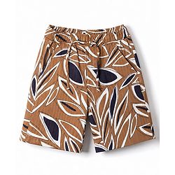 Babyhug Cotton Woven Half Sleeves Tropical Printed Co-Ords Shirt & Shorts Set - Brown