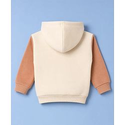 Babyhug Fleece Knit Front Open Hooded Sweatshirt With Full Sleeves and Reindeer Patch - Beige
