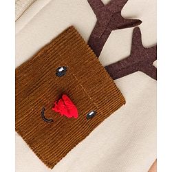 Babyhug Fleece Knit Front Open Hooded Sweatshirt With Full Sleeves and Reindeer Patch - Beige