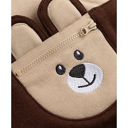 Babyhug Fleece Knit Full Sleeves Hooded Bear Club Embroidered Sweat Shirt with Bear Applique Pocket -  Tan & Brown