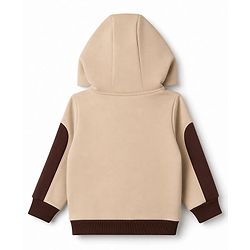Babyhug Fleece Knit Full Sleeves Hooded Bear Club Embroidered Sweat Shirt with Bear Applique Pocket -  Tan & Brown