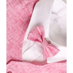 Babyhug Woven Half Sleeves Solid Colour 3 Piece Party Suit With Bow - Pink