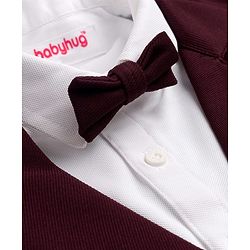 Babyhug Woven Full Sleeves Solid Three Piece Party Suit With Bow - Wine