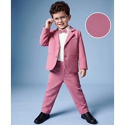 Babyhug Woven Full Sleeves Solid Three Piece Party Suit With Bow - Mauve