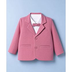 Babyhug Woven Full Sleeves Solid Three Piece Party Suit With Bow - Mauve