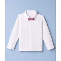 Babyhug Woven Full Sleeves Solid Three Piece Party Suit With Bow - Mauve