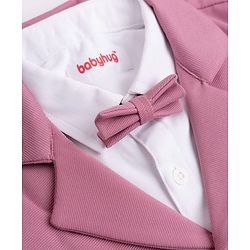 Babyhug Woven Full Sleeves Solid Three Piece Party Suit With Bow - Mauve