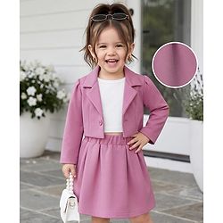 Babyhug Knit Full Sleeves Blazer Style Co-Ords Top & Skirts Set with Inner Tee - Pink