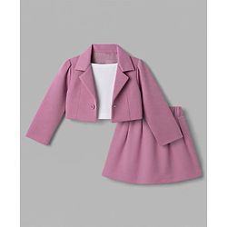 Babyhug Knit Full Sleeves Blazer Style Co-Ords Top & Skirts Set with Inner Tee - Pink