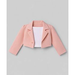 Babyhug Knit Full Sleeves Blazer Style Co-Ords Top & Skirts Set with Inner Tee - Peach