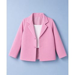 Babyhug Knit Full Sleeves Solid Top & Pant Set With Blazer - Pink