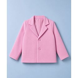 Babyhug Knit Full Sleeves Solid Top & Pant Set With Blazer - Pink