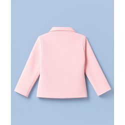 Babyhug Knit Full Sleeves Solid Top & Pant Set With Blazer - Peach