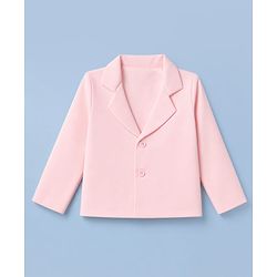 Babyhug Knit Full Sleeves Solid Top & Pant Set With Blazer - Peach
