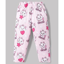 Babyhug Disney Single Jersey Knit Full Sleeves Front Open Shirt & Pyjama Night Suit Co-Ords Set With Marie Graphic - Pink