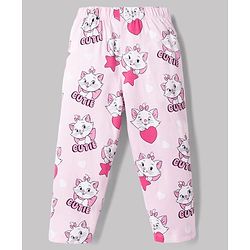 Babyhug Disney Single Jersey Knit Full Sleeves Front Open Shirt & Pyjama Night Suit Co-Ords Set With Marie Graphic - Pink