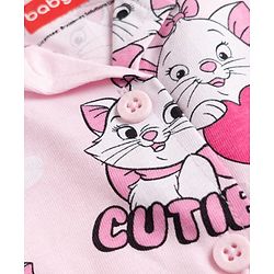 Babyhug Disney Single Jersey Knit Full Sleeves Front Open Shirt & Pyjama Night Suit Co-Ords Set With Marie Graphic - Pink