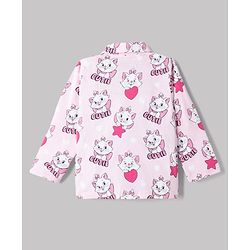 Babyhug Disney Single Jersey Knit Full Sleeves Front Open Shirt & Pyjama Night Suit Co-Ords Set With Marie Graphic - Pink