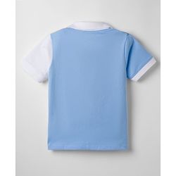 Babyhug Marvel Single Jersey Knit Half Sleeves Cut & Sew Designed Polo T-Shirt with Avengers Badge Detailing - Blue & White