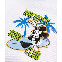 Babyhug Disney Cotton Knit Half Sleeves Polo T-Shirt with Front & Back Mickey Mouse Surf Print - White