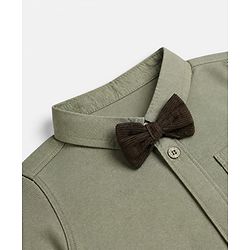 Babyhug 100% Cotton Woven Full Sleeves Shirt and Pants Set With Bow & Suspender - Black & Olive Green