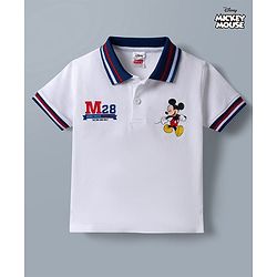 Babyhug Disney 100% Cotton Knit Half Sleeves Polo T-Shirt Wit Mickey Mouse Graphic - White