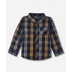 Babyhug 100% Cotton Woven Full Sleeves Checked Shirt and Joggers Set - Biege