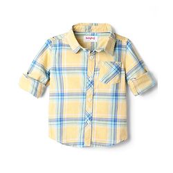 Babyhug Cotton Blend Full Sleeves Checked Shirt and Denim Jeans - Yellow