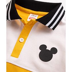 Babyhug Disney Cotton Knit Half Sleeves Polo T-Shirt with Mickey Mouse Print - Yellow