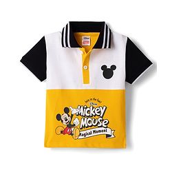 Babyhug Disney Cotton Knit Half Sleeves Polo T-Shirt with Mickey Mouse Print - Yellow