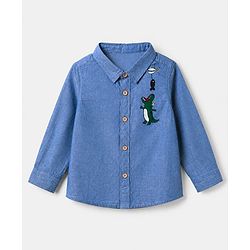 Babyhug 100% Cotton Woven Full Sleeves Shirt and Pant with Crocodile Print - Blue