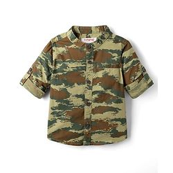 Babyhug 100% Cotton Woven Full Sleeves Shirt and Pant with Camouflage Print - Olive Green