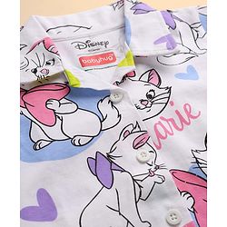 Babyhug Disney Single Jersey Knit Full Sleeves Co-Ords Shirt & Pyjama Night Suit with Polka Dots & Marie Graphics Pack of 2 - Lilac & White